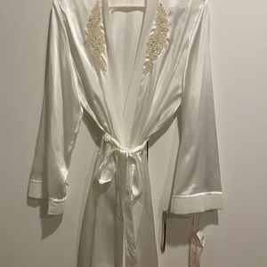 Bridal getting ready robe with embroidery detail.